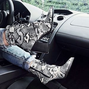 Wild Diva Black and White Snake Print Ankle Boots